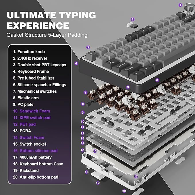YUNZII B75 PRO 75% Wireless Mechanical Keyboard (Dark Grey,Cocoa V2)