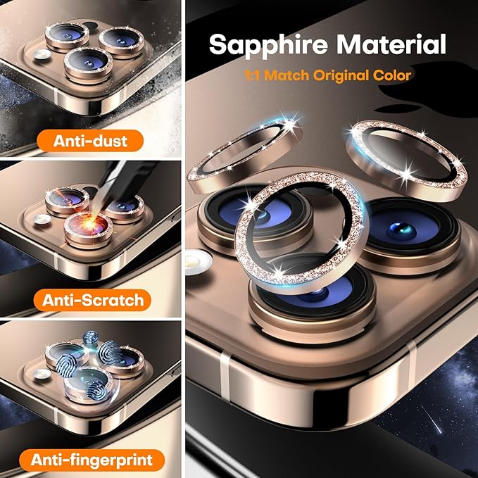 Wumigoo Camera Lens Protector for iPhone 16 Pro Max/16 Pro- Glitter Desert