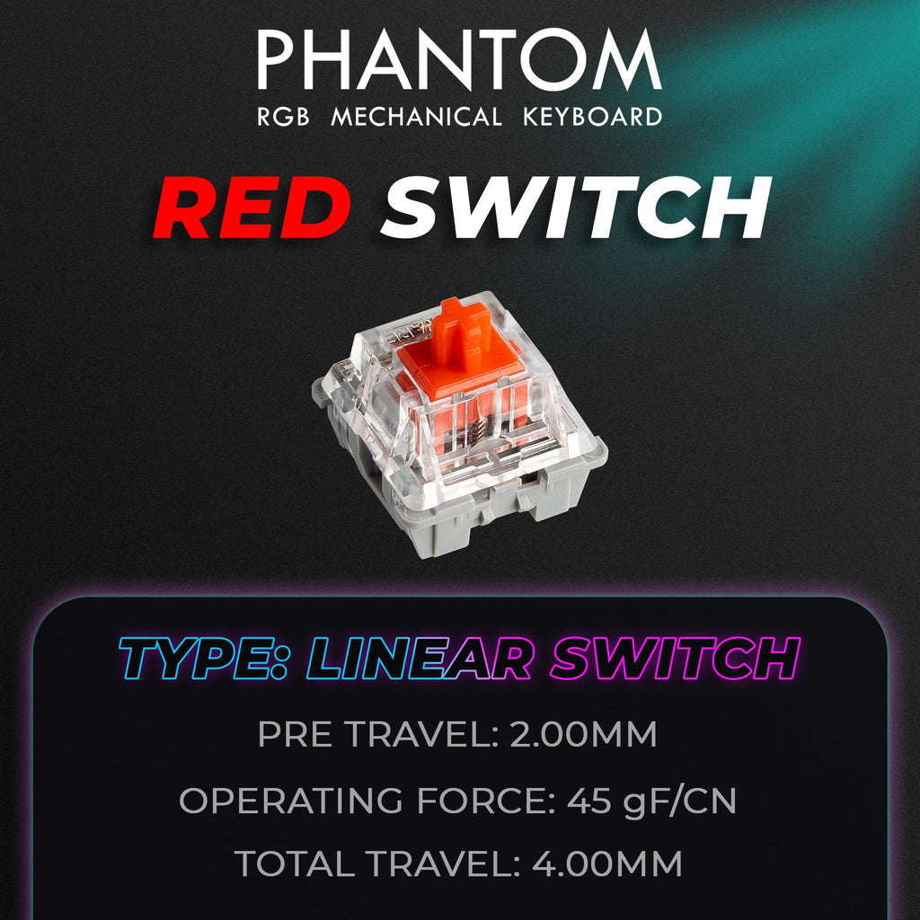 TECWARE Phantom+ 87 Mechanical Gaming Keyboard | RGB LED Backlit | Hot Swappable Wraith Red Switches | 87 Key TKL Layout | Thocky Sound Profile | Detachable USB-C Wired | Black