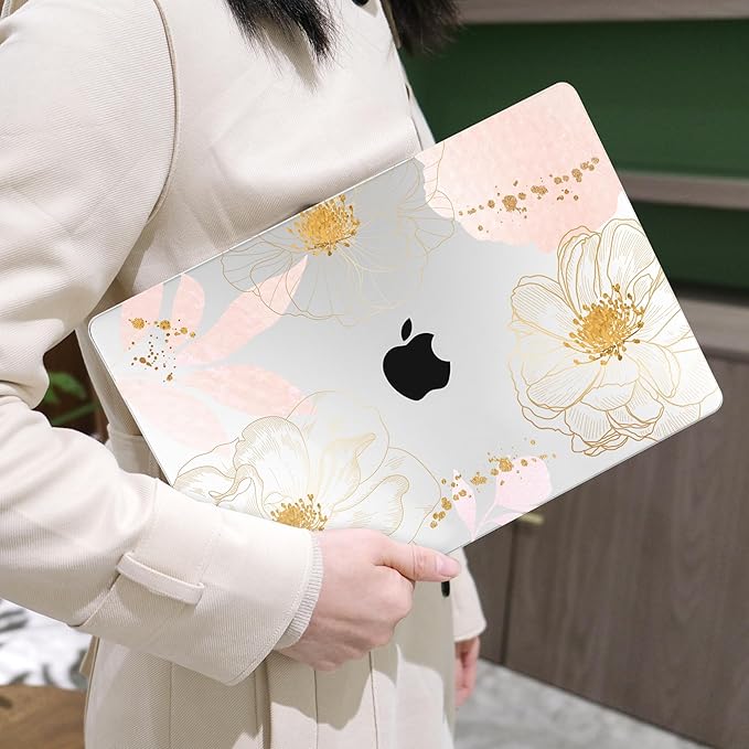 MEEgoodo MacBook Pro 13 inch Case - Hard Shell with Keyboard & Camera Cover - Tropical Pink Flowers