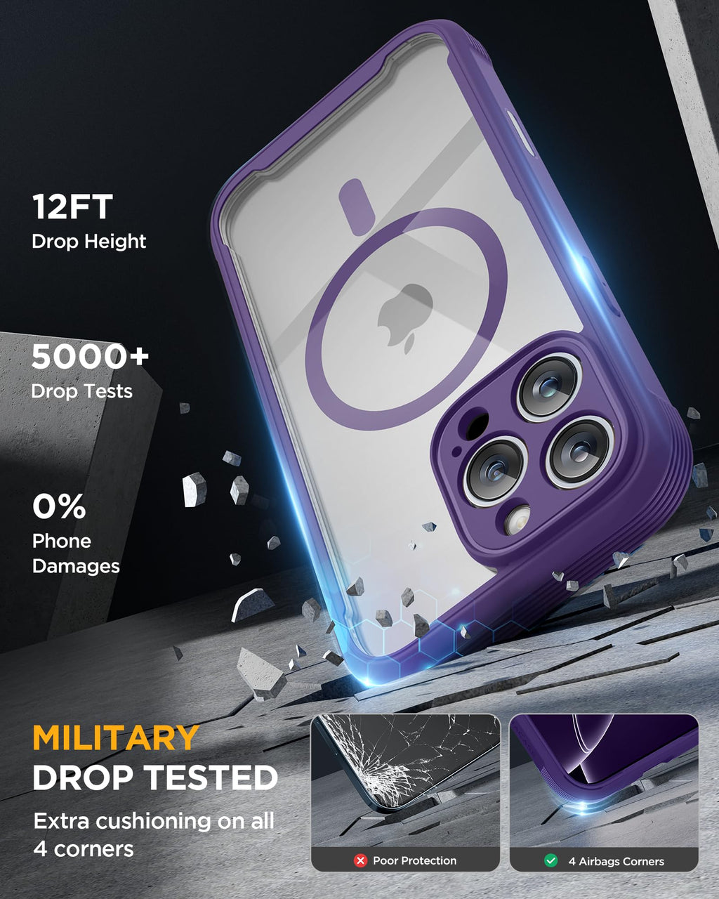 Miracase Designed for iPhone 16 Pro Max Case 6.9'' [Compatible with MagSafe] Full-Body Phone case with Built-in Glass Screen Protector,Drop Proof 16 Pro Max Cover, Purple