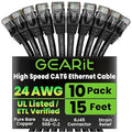 GEARit Cat 6 Ethernet Cable Pack - 10-Pack 15 ft Cat6 Ethernet Patch Cables | RJ45 Network Patch Cable, 10 Gbps Snagless Gold-Plated Connectors - Ethernet Cable Cat 6 for PC, TV, Router - Black