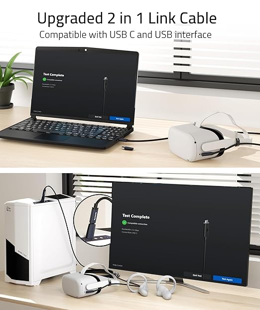 Syntech Link Cable 16FT Compatible with Oculus/Meta Quest 3/Quest 3S/Quest2/Pro/Pico 4 and PC/SteamVR, Upgraded Type C with USB 3.0 Adapter, High Speed Data Transfer Cord for VR Headset, Black