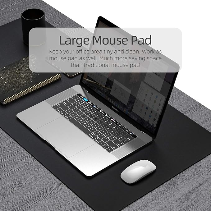 YSAGi Desk Mat, Desk Pad, Waterproof Desk Pad, 35.4" x 17" Laptop Leather Desk Pad Protector, Large Leather Desk Blotter for Keyboard and Mouse, Dual-Sided Desk Writing Pad for Office and Home (Black)