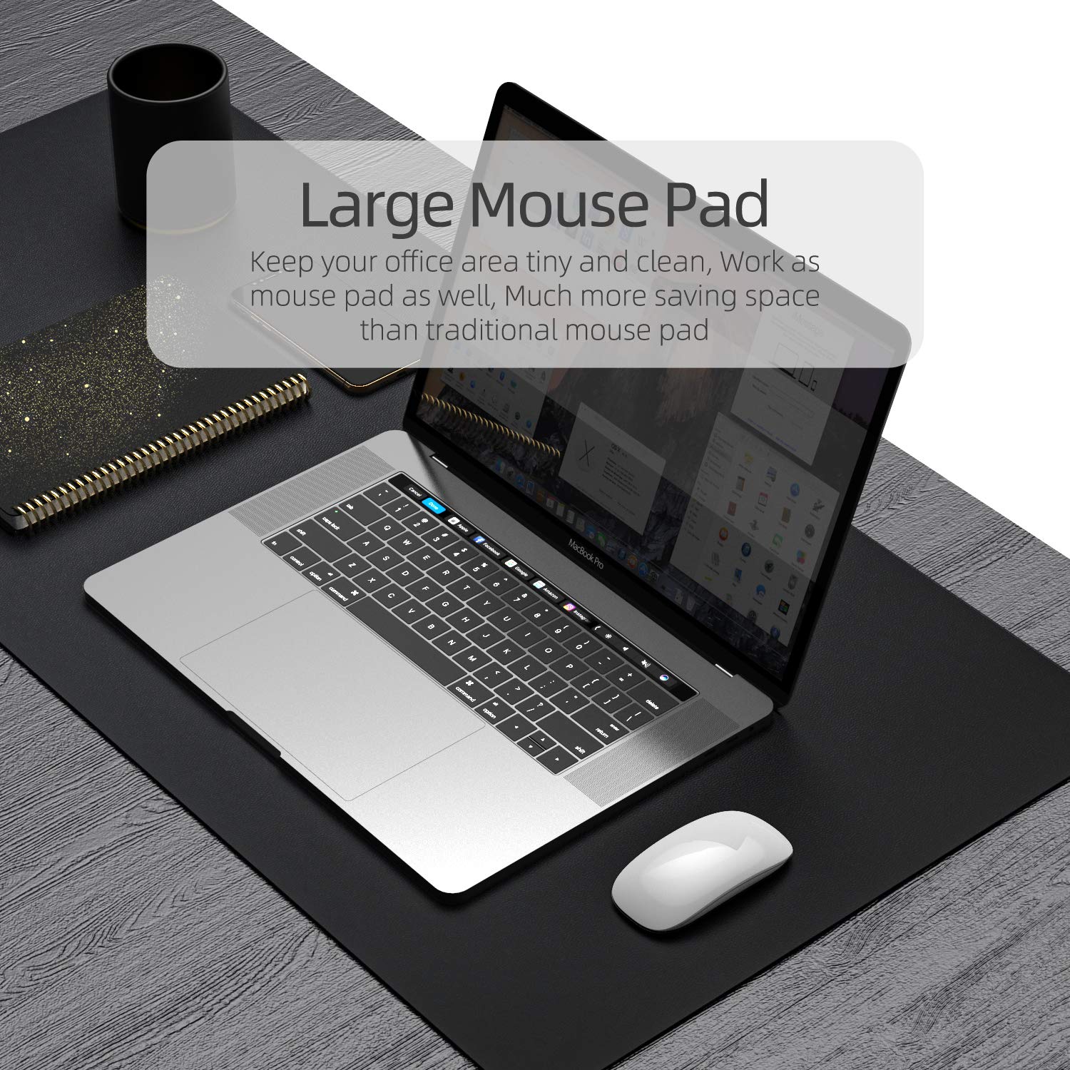 YSAGI Dual-Sided Desk Pad Protector, Desk Mat with Non-Slip - Waterproof PU Leather Office Desk Blotter for Mouse, Keyboard, Writing,35.4" x 17", Black
