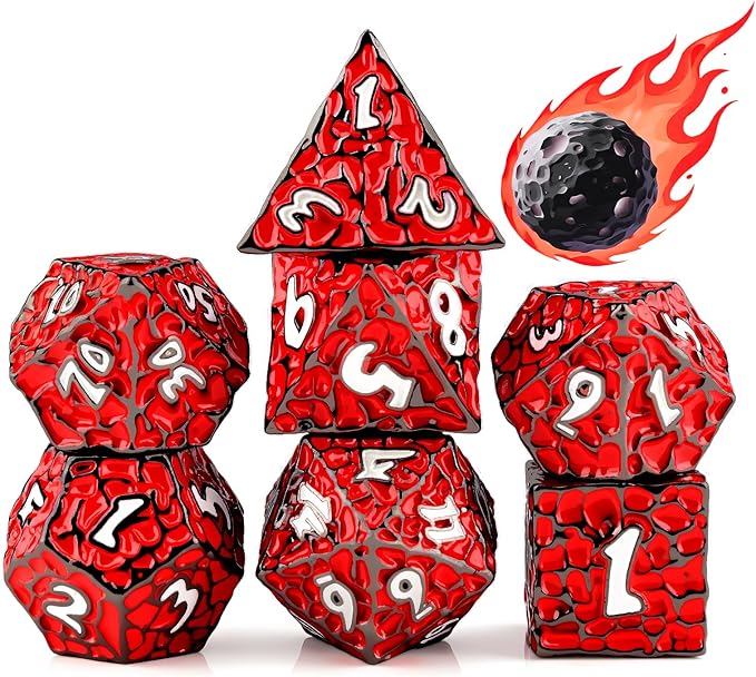 PJOY Metal D&D Dice Set for Dungeons and Dragons Dice with Case Meteorite Black Red 16mm Role Playing Cool DND Gifts for Players DM Board Game Masters