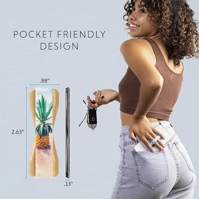 LOVEHANDLE Universal Phone Grip for Smartphones & Mini Tablets - Phone Holder for Hand - Wireless Charging Compatible - Made in The USA - Beached Pineapple