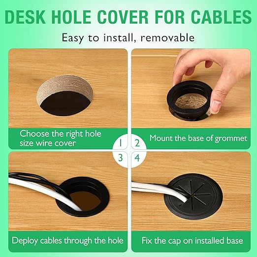 2 Pcs Desk Grommet 2-3/8" / 60 mm, Desk Hole Cover for Cables Dark Grey, Cable Grommet ABS Plastic, Desk Hole Grommet for Home & Office Pc, Detachable Cable Cord Organizer