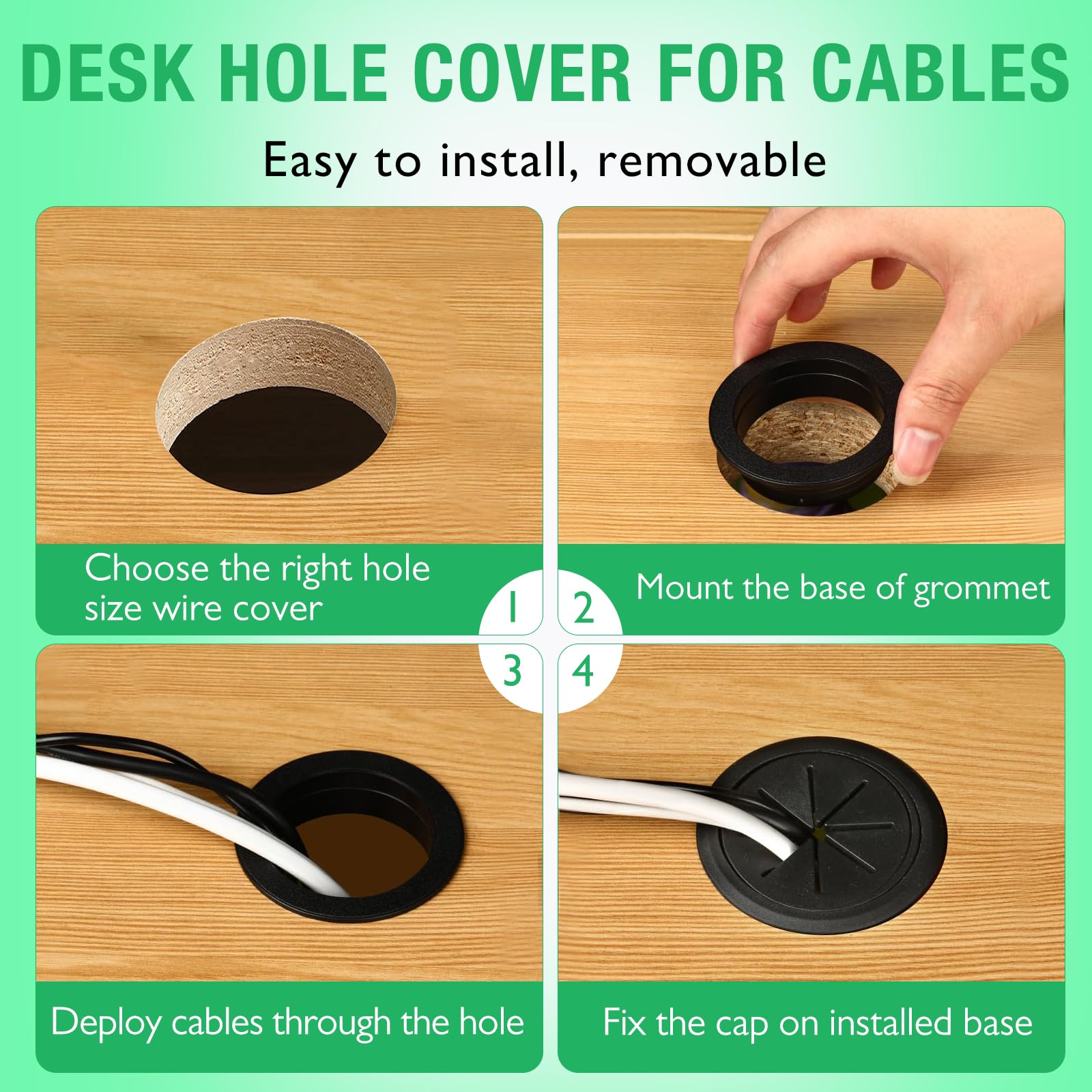 EASYEAH 2 Pcs Desk Grommet 2" / 50 mm, Desk Hole Cover for Cables