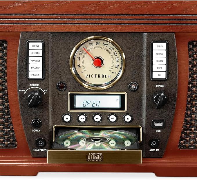 Victrola Aviator 8-in-1 Bluetooth Record Player & Multimedia Center with Built-in Stereo Speakers - 3-Speed Turntable, Vinyl to MP3 Recording, Wireless Music Streaming, Mahogany