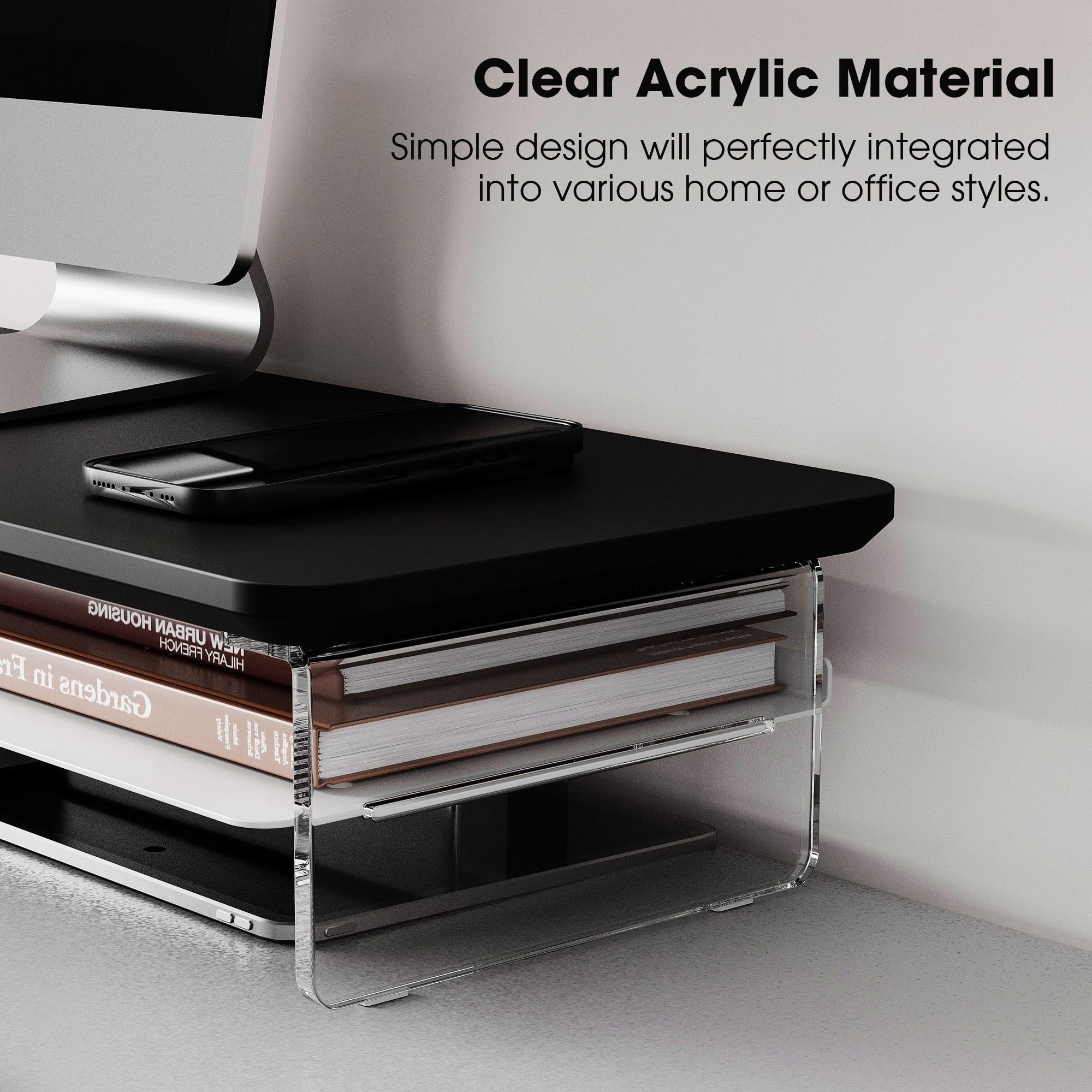 Fenge 42.5" Dual Monitor Stand with Clear Acrylic Legs, Black