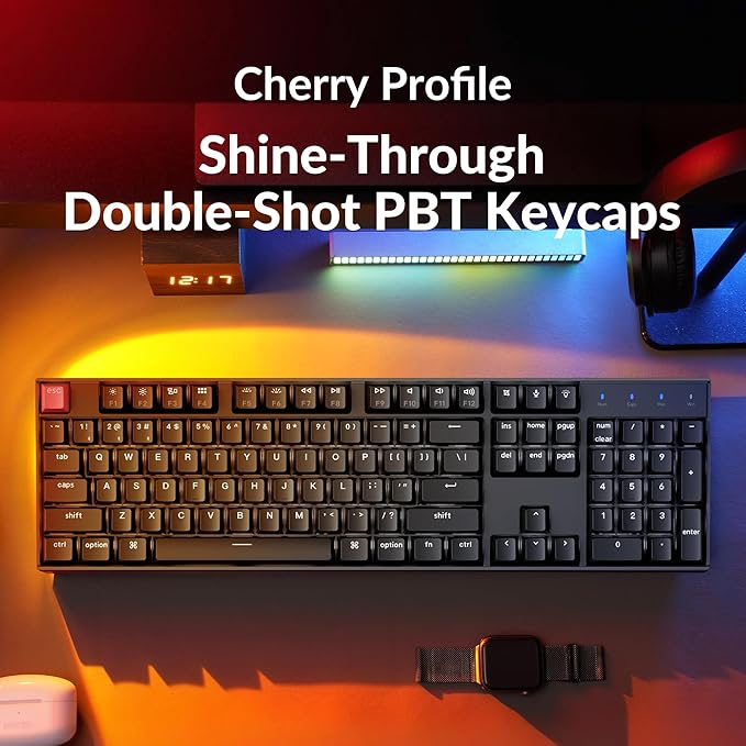 Keychron K10 Full Size Layout White LED Backlit Hot-Swappable Mechanical Keyboard for Mac Windows, 104-Key Bluetooth Wireless/USB Wired Computer Keyboard with Keychron Super Red Switch(Version 2)