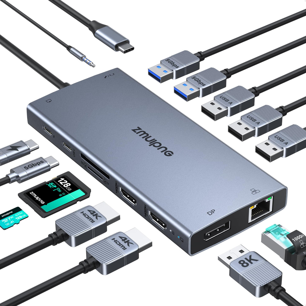USB C Hub Adapter for MacBook Pro Air 2022 2021 2020 2019 Docking Station for MacBook M1 M2 USB C to HDMI Mac Accessories Multiport Dongle with 4K HDMI USB 3.0 SD TF Thunderbolt 3 USB-C Port Type C