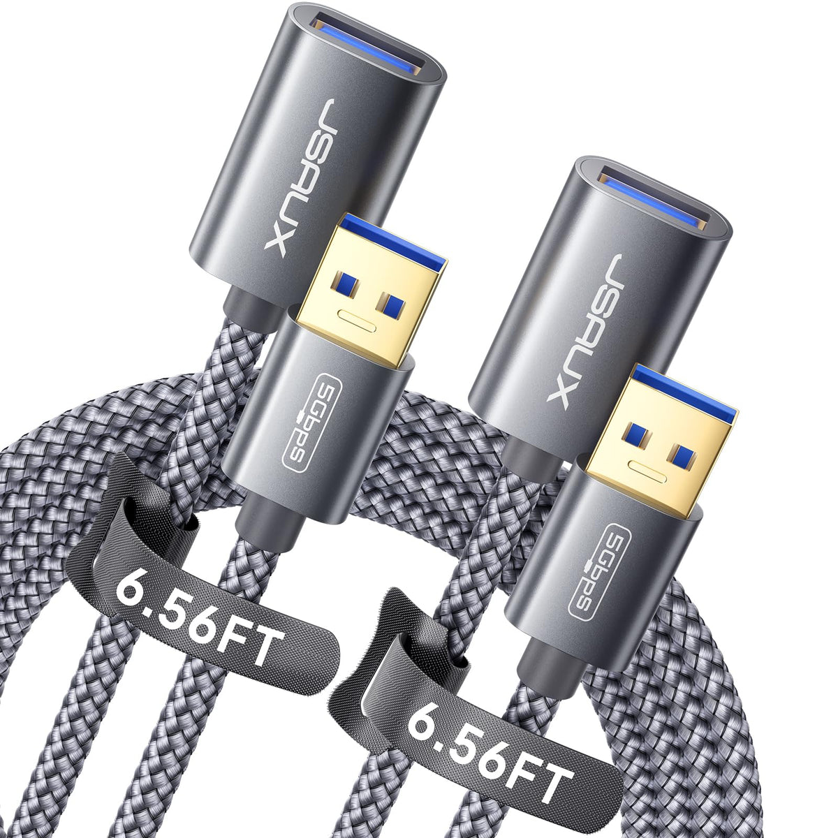 USB 3.0 Extension Cable 6.6FT, JSAUX USB A Male to Female Extension Cord Durable Braided Material Fast Data Transfer Compatible with USB Keyboard, Flash Drive, Hard Drive, Playstation, Xbox, Oculus VR