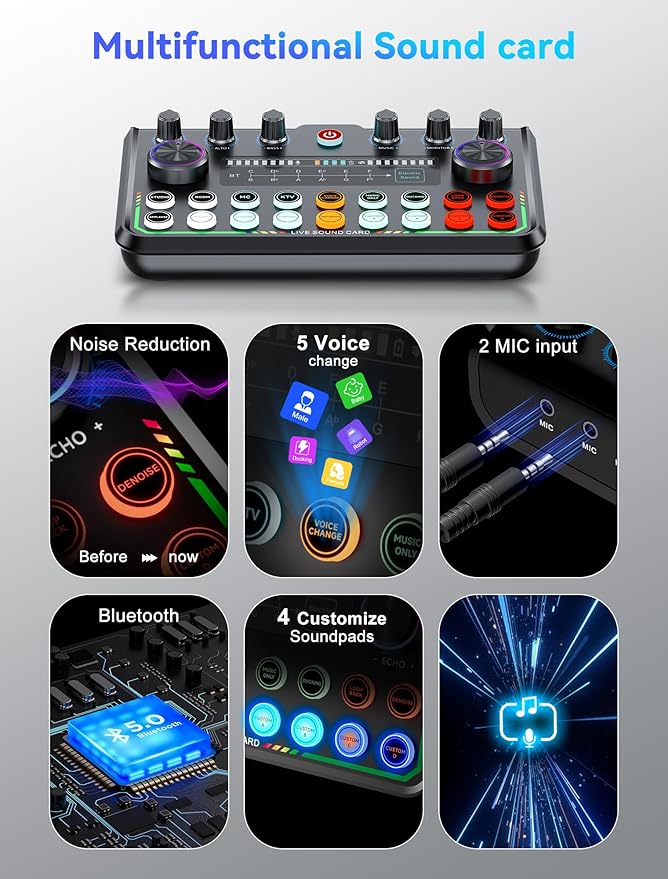 SINWE Podcast Equipment Bundle for 2,Audio Interface with Podcast Microphone for Smartphone & PC,All-in-One DJ Mixer,Plug-and-Play,Perfect for Streaming, Singing, YouTube & Gaming