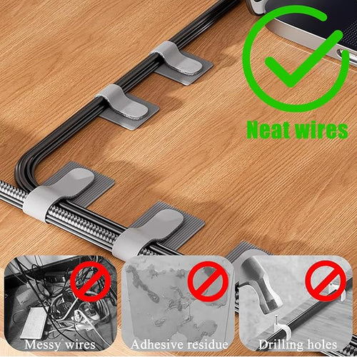 80PCS Hook and Loop Cable Ties, Under Desk Cable Management, Adhesive Cable Straps, Cord Management Hider Idea, Cord Organizer for Desk, Computer Accessories, Home Office Organization, White+Gray