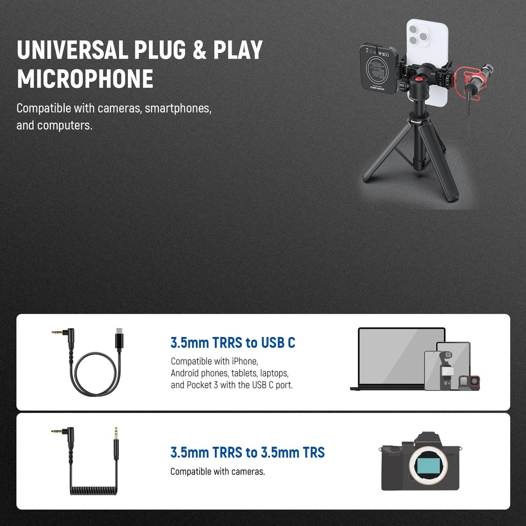 NEEWER Basics PA050 Vlogging Kit for iPhone Android Phone for YouTube TikTok Streaming Video Recording, Selfie Stick Tripod + Microphone + LED Fill Light, Youtuber Starter Content Creator Essentials
