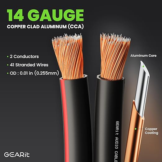 GEARit Speaker Wire 14 Gauge, Speaker Cable 200ft for Car Audio, Home Theater, CCA(Black)