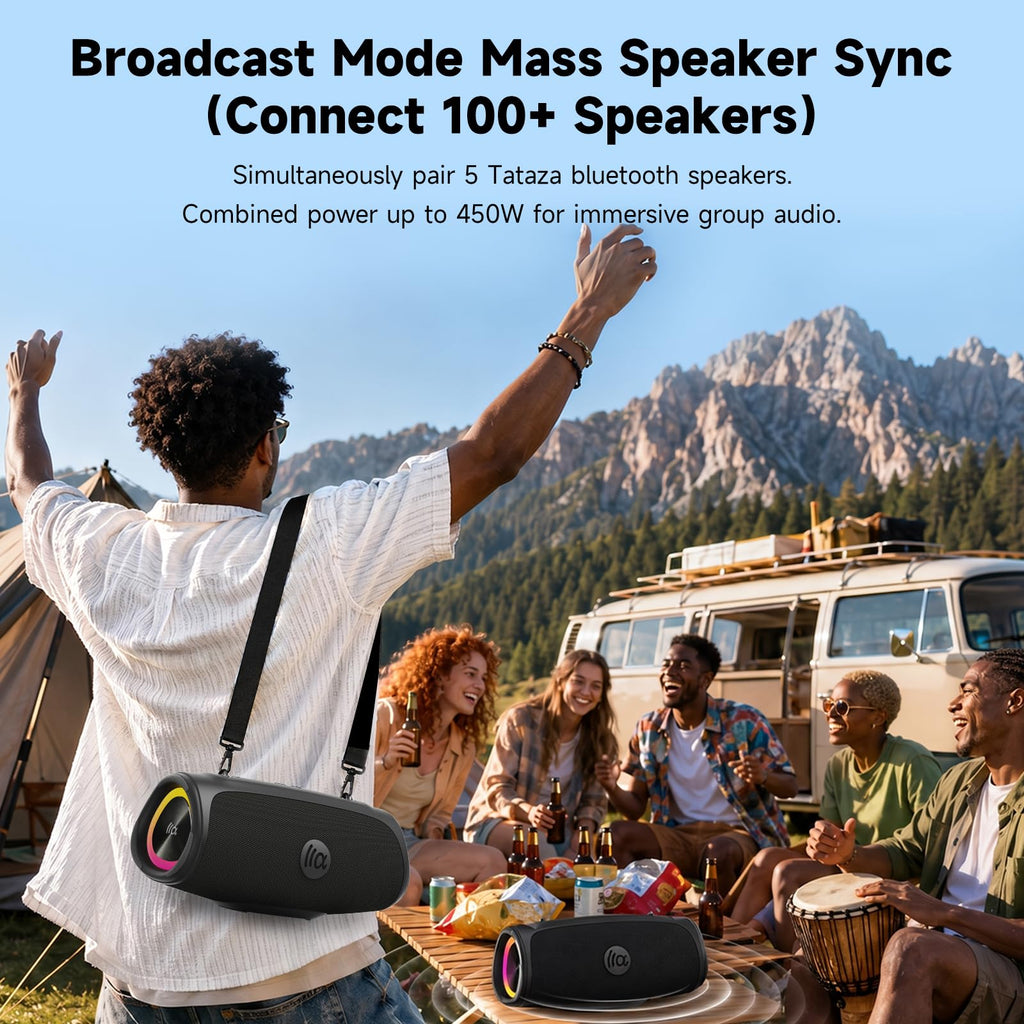 TAZATA Bluetooth Speaker Wireless, 90W Peak Loud Boombox Outdoor Speakers