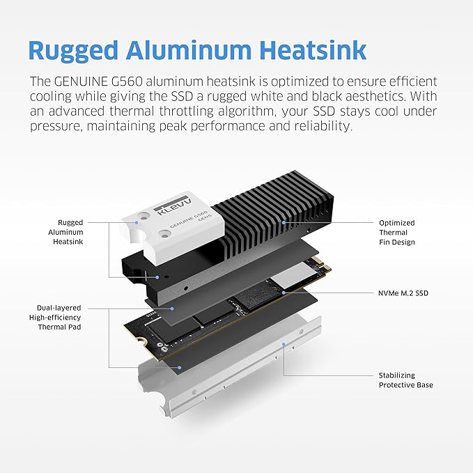 KLEVV Genuine G560 2TB M.2 2280 NVMe PCIe Gen5x4 Internal SSD Heatsink Included, up to 14000MB/s with DRAM Cash (K02TBM2SP0-G56)