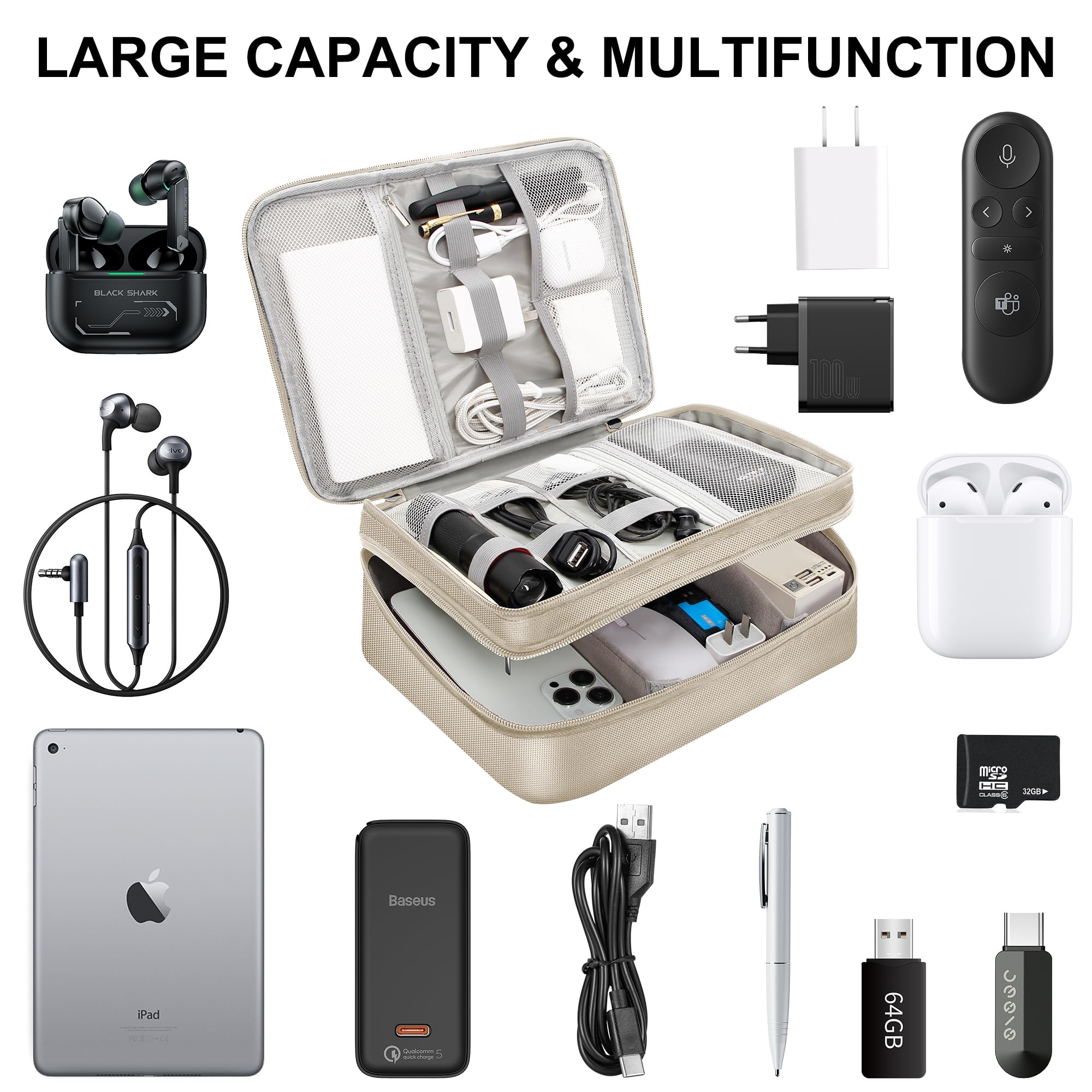 CILLA Electronic Organizer Travel Case, Travel Cord Organizer Case Portable Waterproof Cable Organizer Bag for Charger, Cord, USB, Power Bank, Earphone
