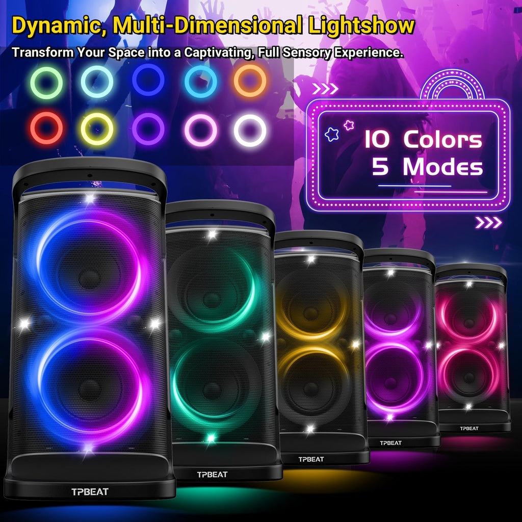 QxbJoy Portable Bluetooth Speaker: 160W Peak Powerful Loud Sound Deep Bass Wireless Boombox Large Subwoofer 15 Hours Battery Life Fast Charging with Led Light Show for Party Outdoor Camping Backyard