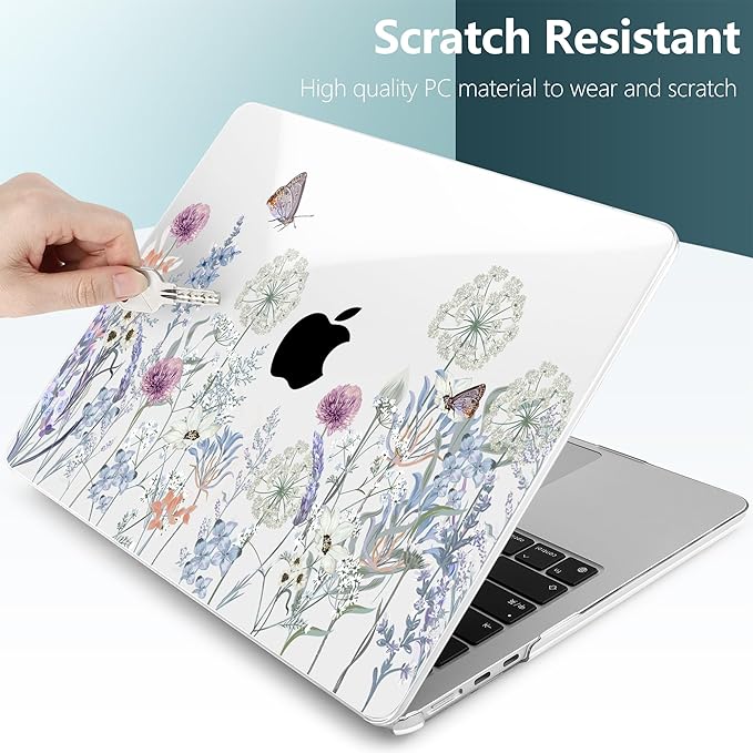 TWOLSKOO Compatible with M4 MacBook Air 13.6 inch Case 2025-2022 Release M4 A3240 M3 A3113 M2 A2681, Plastic Hard Shell & Keyboard Cover & Type C Adapter & Screen Protector, Dandelions