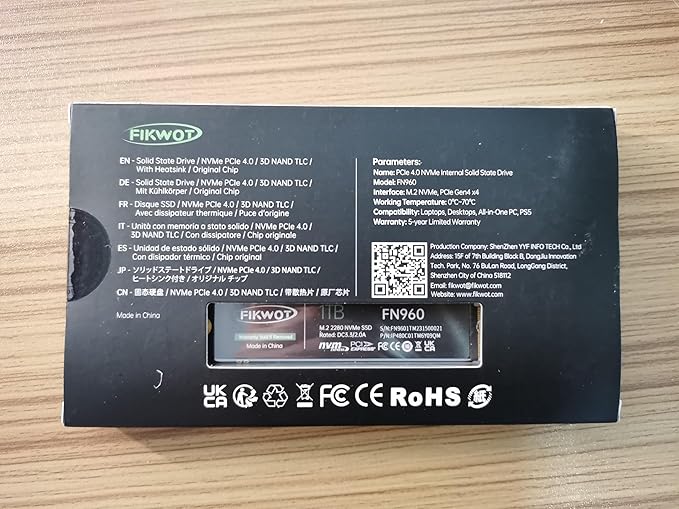 FN960 1TB M.2 2280 PCIe Gen4 x4 NVMe 1.4 Internal Solid State Drive with Heatsink - Speeds up to 5,000MB/s, Dynamic SLC Cache, Internal SSD