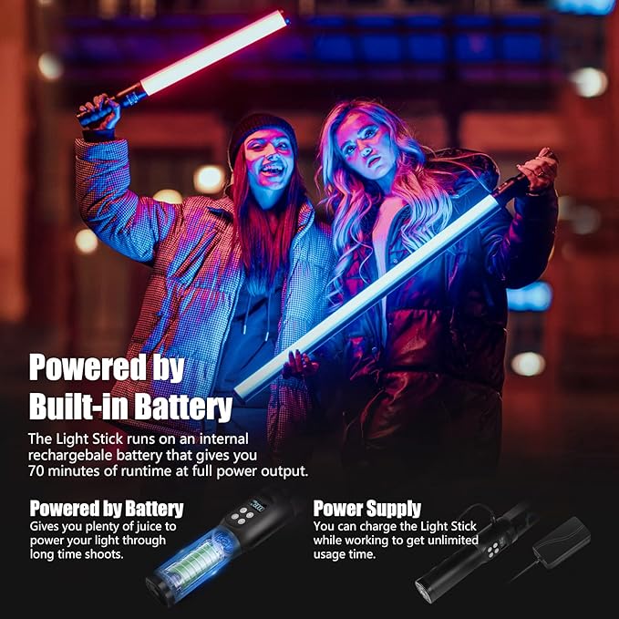 Mettlelite LS800C RGB Light Stick and Mettlelite SPL210C LED Video Light Full Color Video Light with APP Control 2800K-8000K CRI96 TLCI97 RGB CCT HSI Mode LED Light Bundle