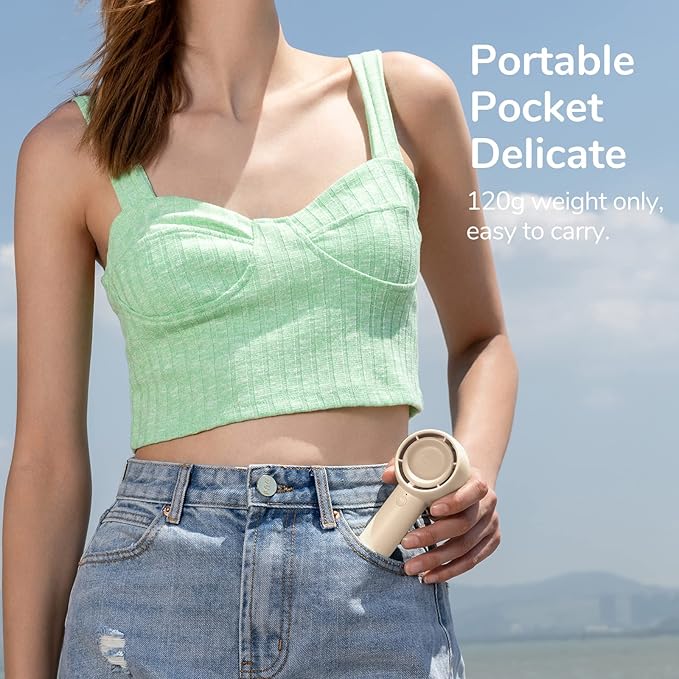 JISULIFE Mini Portable Fan-Bladeless Safe Design, Powerful Turbo Handheld Fan with 3 Speeds, USB Rechargeable, Small Pocket Design for Travel/Lash, Gifts For Girls/Women