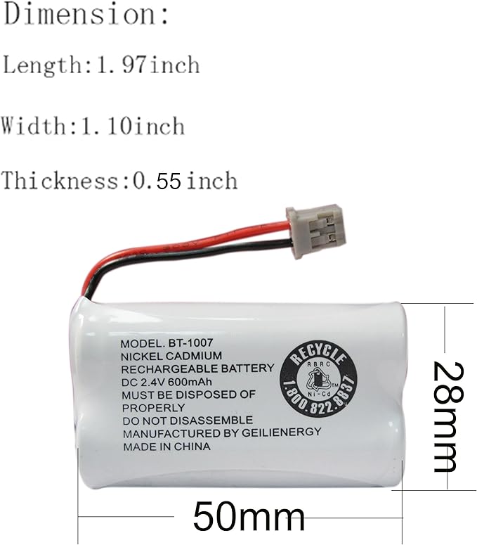 GEILIENERGY BT1007 BT-1007 BBTY0651101 Battery Compatible with BT904 BT-904 BT1015 BBTY0460001 BBTY0510001 BBTY0624001 BBTY0700001 HHR-P506, HHR-P506A Cordless Phone(2-Pack)