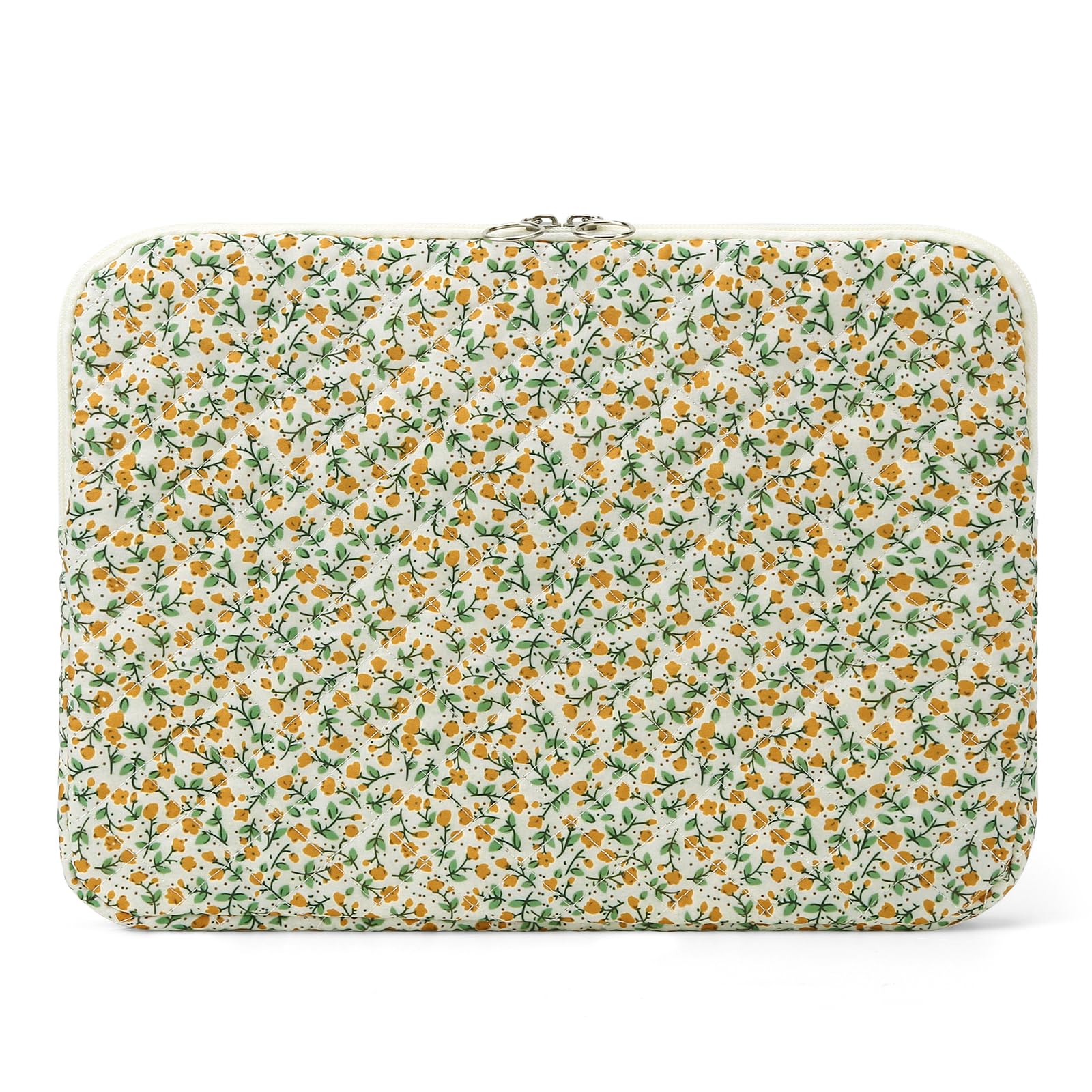 Puffy Laptop Sleeve 13-15.6 Inch Cute Quilted Laptop Protective Case Padded Floral Computer Sleeve for MacBook (B-Yellow, 13 Inch)