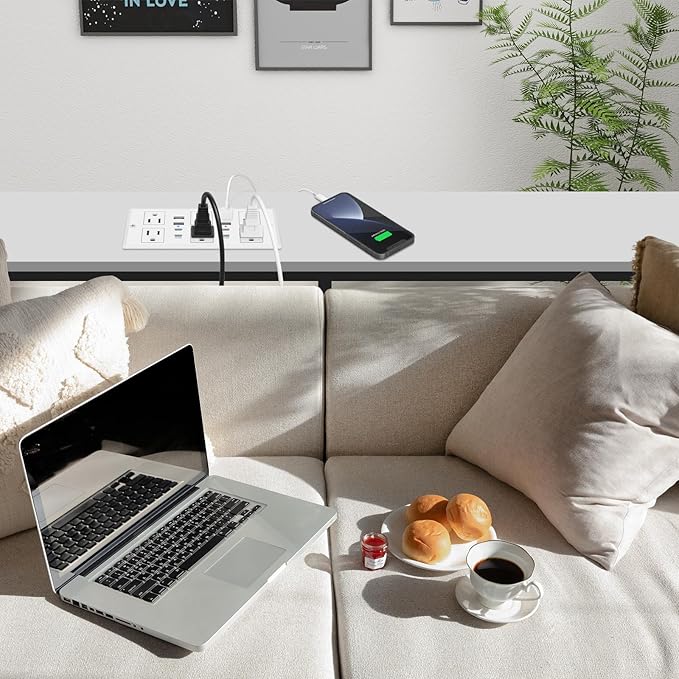 30W Recessed Power Strip USB C, Desk Flush Mount Outlet Plug in 6 AC & 8 USB Ports for Furniture Conference Power Hub, 6FT