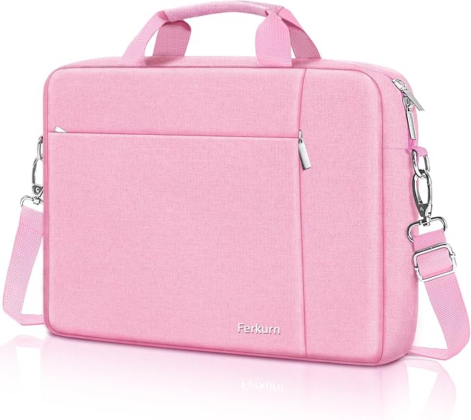 Ferkurn Laptop Bag Case for Women Men Computer Bag Compatible with HP Envy Pavilion Omen/LG Gram/MSI/Dell Inspiron XPS/Lenovo/Acer, Shoulder Strap Carrying Messenger Briefcase, Pink, 17 17.3 Inch