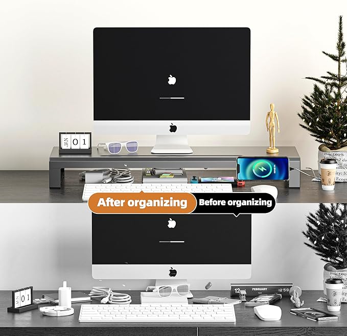 Computer monitor stand Laptop Desk Shelf & Monitor Riser ，27.55 inches long desk riser Monitors/PC/Laptop/Computer Space Saver Organizer (Basic Version, 700mm)
