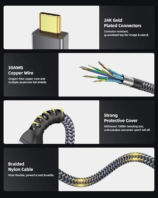 Maxonar [6.6Ft] Thunderbolt 4 Cable with 40Gbps Data Sync/240W Charging and 8K/5K@60Hz for Thunderbolt 4/3, USB4, and USB C Devices