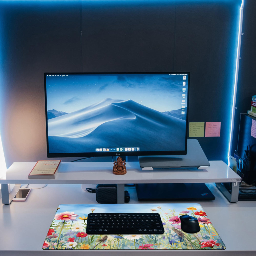 KOAIWPAE Large Gaming Mouse Pad, Colorful Wildflowers in Field Desk Mat, Watercolor Flowers Desk Pad, 31.5"x15.7" Extended Big Computer Keyboard Mouse Pad with Non-Slip Base and Stitched Edge