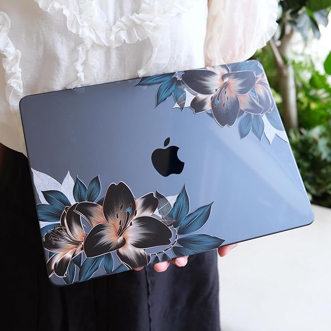 MEEgoodo Case for MacBook Air M4/M3/M2 13.6 inch 2025 2024 2022, Fit Model A3240 A3113 A2681, Compatible with MacBook Air 13 inch, Laptop Hard Shell Case with Keyboard Cover, Golden Lilies