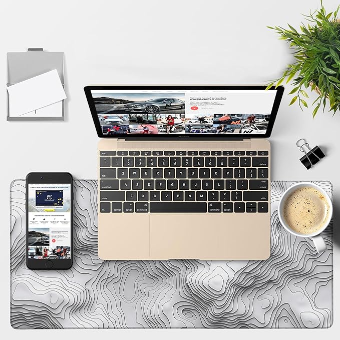 Large Mouse Pad Wave Lines Gaming Desk Pad Computer Keyboard Non-Slip Waterproof Mouse Mat with Rubber Base and Stitched Edges Entertainment Office Writing Desk Mat 35.4 x 15.7 Inches