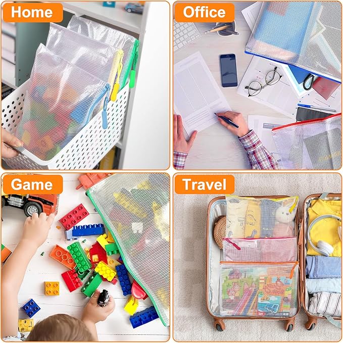 20pcs A3 17x12 Inches Extra Large Zipper Bags, Reusable Mesh Pouches for Office Supplies, Classroom Organization