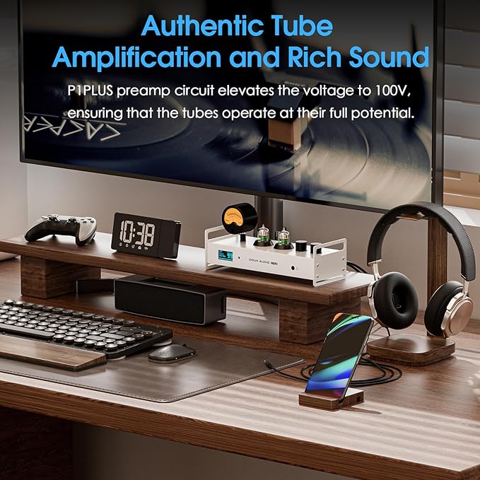 Douk Audio Tube Preamp DAC: Bluetooth 5.1 LDAC Headphone Amp w/VU Meter USB Coax Optical Input for Amplifiers, Home HiFi Systems (P1 Plus)