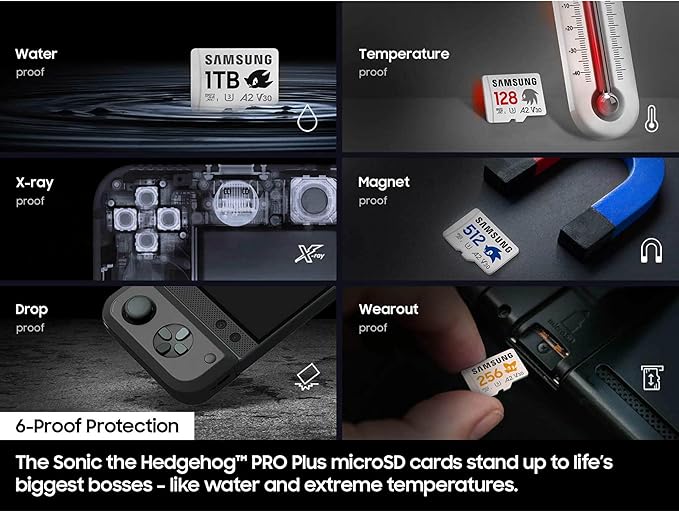 Samsung PRO Plus Sonic The Hedgehog + Adapter, 512GB microSDXC, Up-to 180MB/s, Full HD & 4K UHD, UHS-I, C10, U3, V30, A2, for Nintendo-Switch, Steam Deck, GoPRO, DJI Drone, Tablets (MB-MD512SA/LC1)