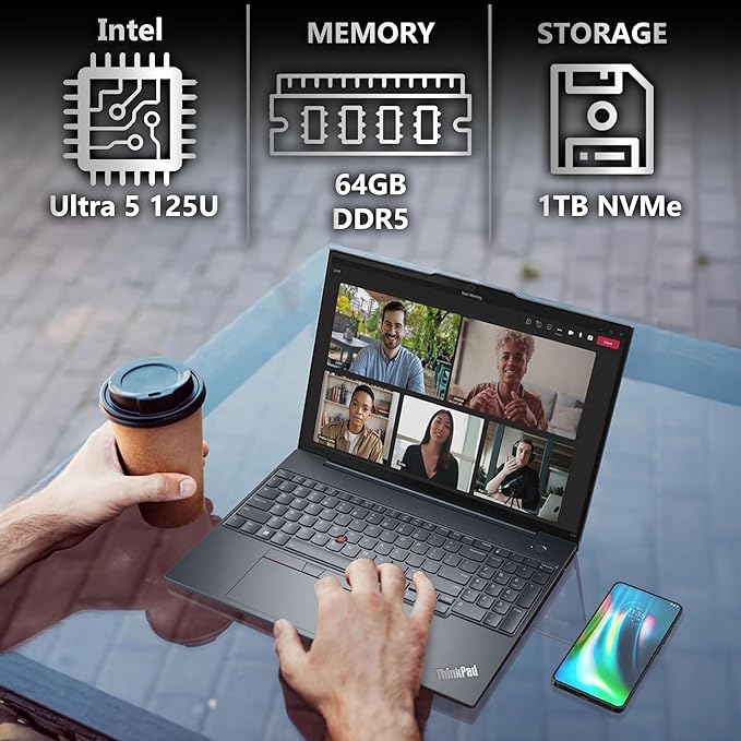 Lenovo ThinkPad T16 Gen 3 Business Laptop 16” FHD+ Display, Intel Ultra 5-125U (Beats i7-1355U), 64GB DDR5 RAM, 1TB SSD, 5MB Webcam, WiFi 6E + BT, RJ-45, HDMI, Win 11 Pro, 3 Yr Wty, AI Copilot, Black