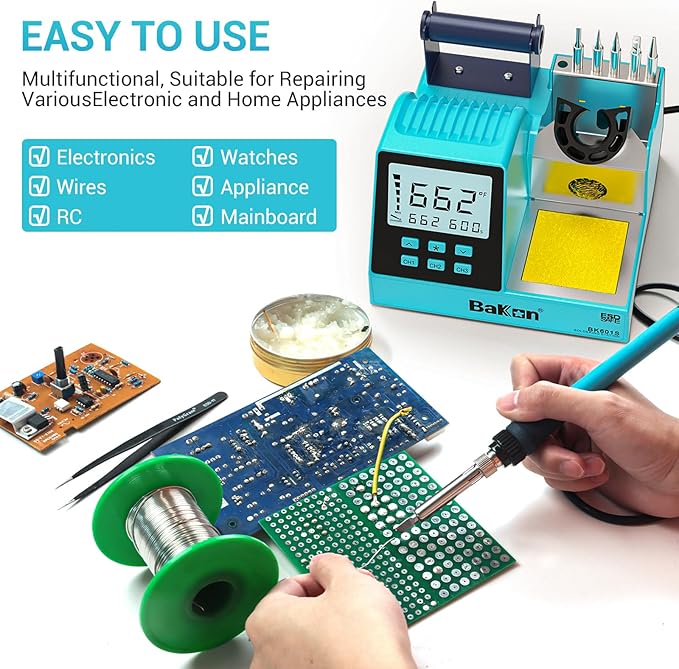 90w Soldering Station, Electronic Digital Display Soldering Iron Station Kit with 3 Presets Modes, 356℉～896℉,°C/°F Conversion,Sleep Mode, 5 Extra Solder Iron Tips,Solder Sucker,Soldering Wire,Tweezers