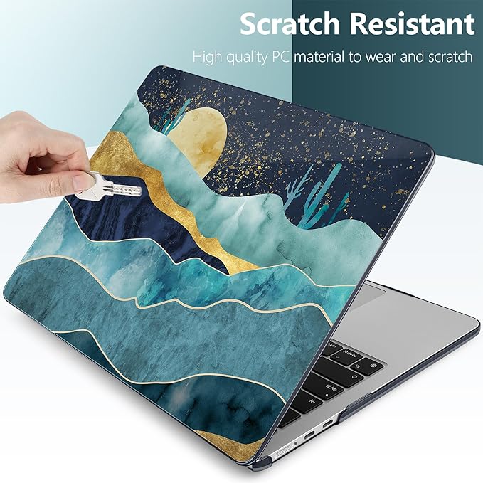 TWOLSKOO Compatible with M4 MacBook Air 13.6 inch Case 2025-2022 Release M4 A3240 M3 A3113 M2 A2681, Plastic Hard Shell & Keyboard Cover & Type C Adapter & Screen Protector, Mountains with Trees