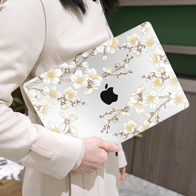 MEEgoodo for M4/M3/M2 MacBook Air 15.3 inch Case 2025 2024 2023, Case Fit Model (A3241/A3114/A2941) for MacBook Air 15 inch, Laptop Hard Shell with Keyboard Cover, Cherry Branches