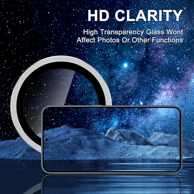 for Samsung Galaxy S24 FE Camera Lens Protector, Individual Metal Ring Tempered Glass Lens Cover, [Strong Adsorption] Scratch Resistant Ultra-Thin HD Clear Lens Cover, 1 Set-Silvery