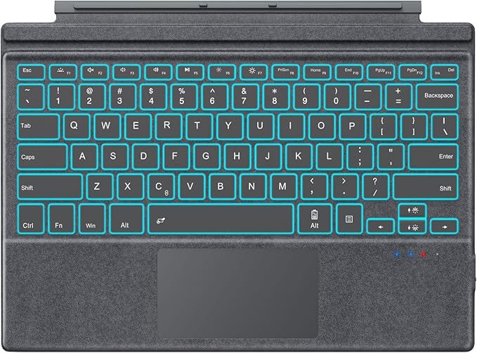 MoKo Microsoft Surface Pro 7/Pro 6/Surface Pro 5 (Pro 2017)/Pro 4/Pro 3 Type Cover, Ultra-Slim Wireless Bluetooth Keyboard with Trackpad, 7-Color LED Backlit, Built-in Rechargeable Battery, Gray