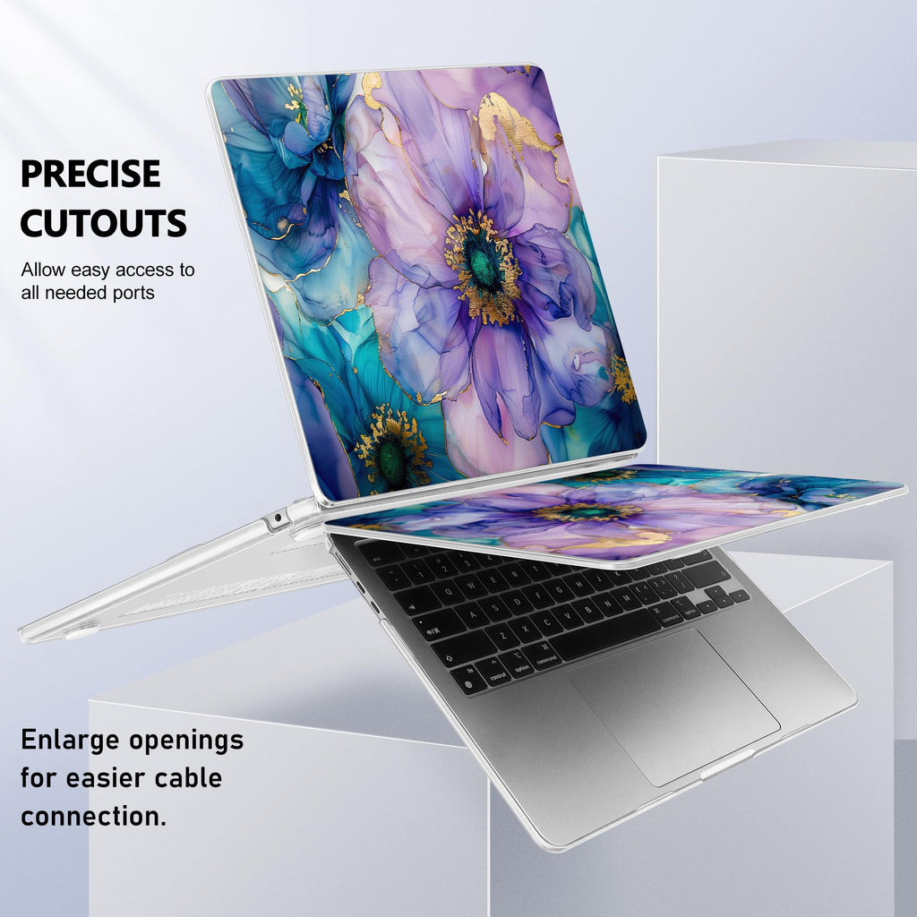 Lepeoac Case for 2026/2025/2024/2023 MacBook Air 15-inch Laptop Release M5 A3448 /M4 A3241 /M3 A3114 /M2 A2941, Stylish Protective Hard Shell Cover for MacBook Air 15.3 inch, Fluid Art Flowers