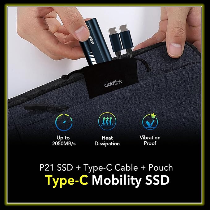 Addlink P21 2TB Portable External SSD, Up to 2,000MB/s Read, USB 3.2 Gen 2x2, Lightweight Storage for Photography, Video, Gaming and Fast backups, for PC Laptop Mac Windows Linux Android PS4 PS5